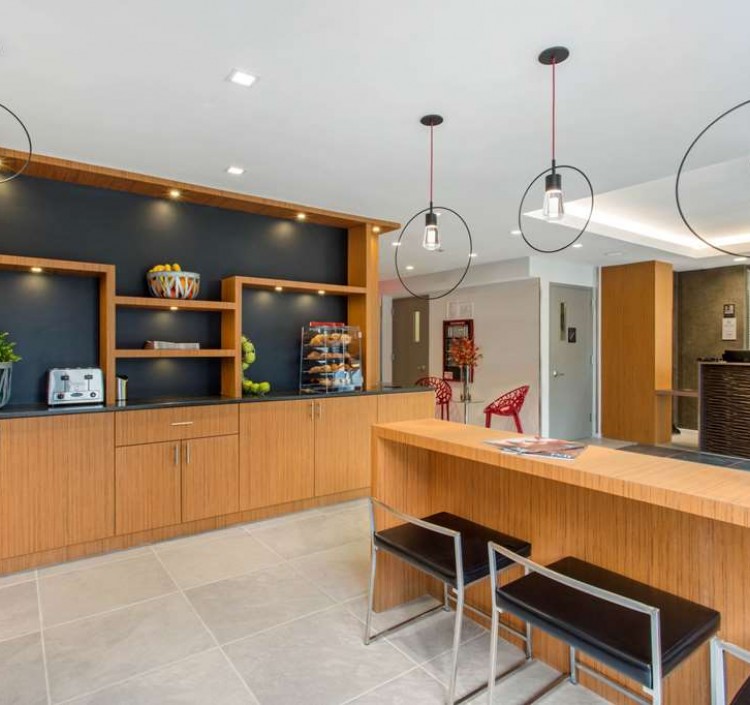 Breakfast area with seating and fruit