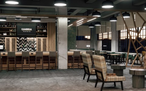 a room with tables and chairs