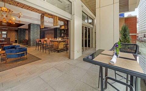 a table and chairs in a room