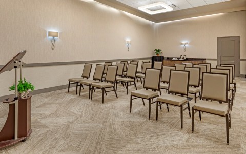 a room with chairs and a table