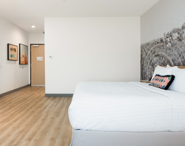a bed in a room