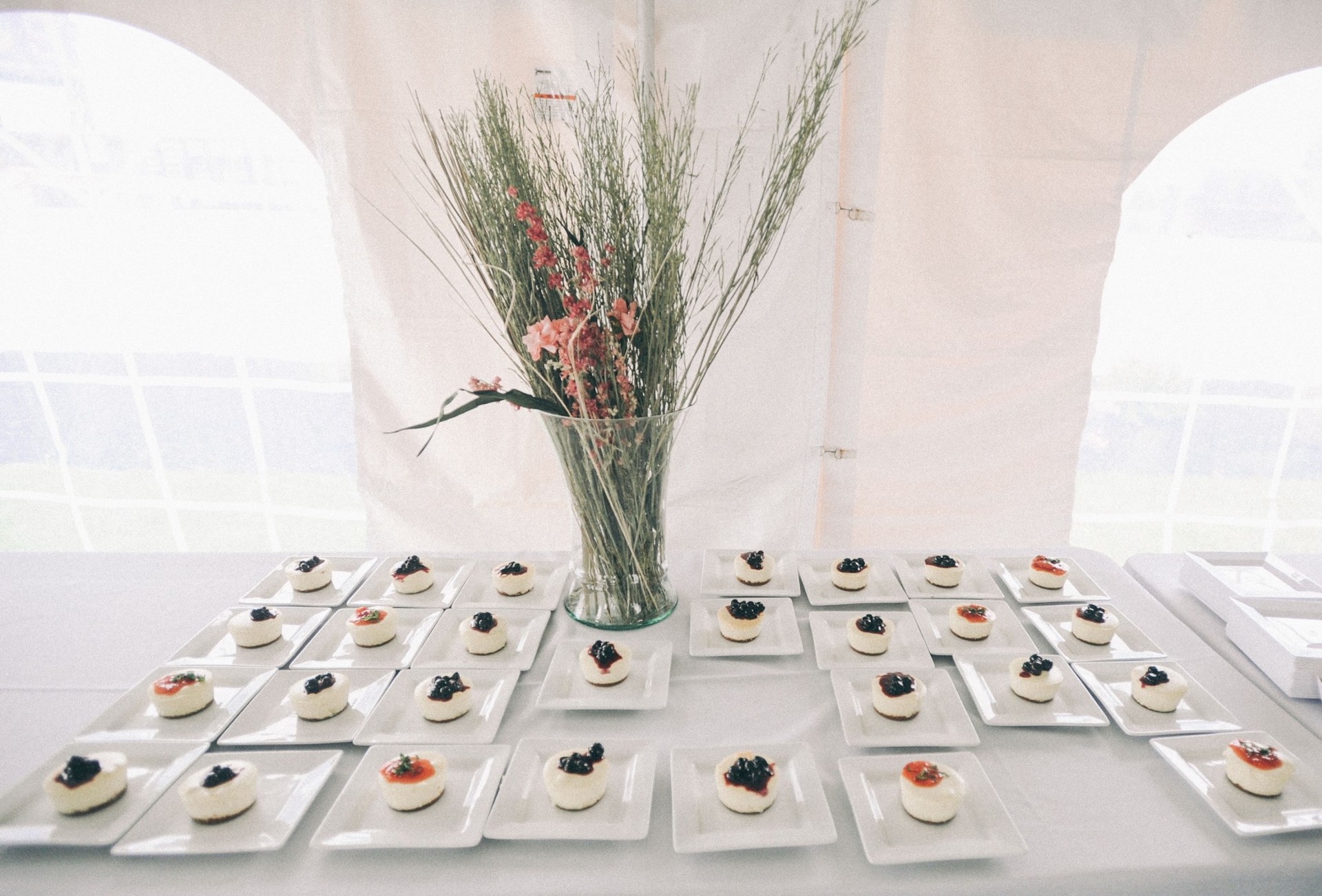 a table with small desserts on it