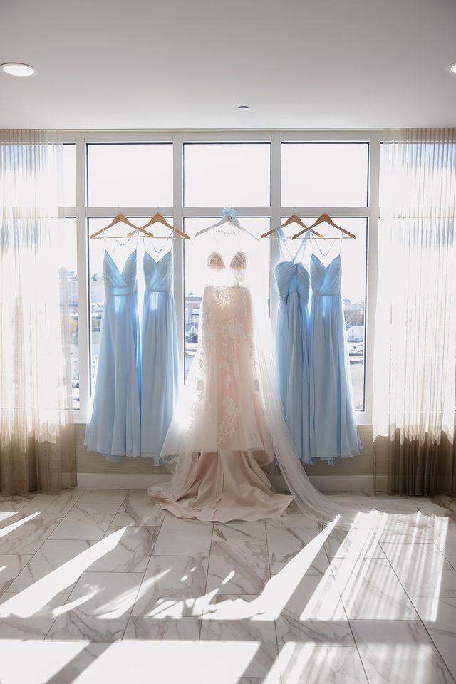 a wedding dress on a wall