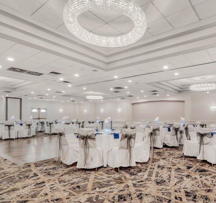a room with tables and chairs