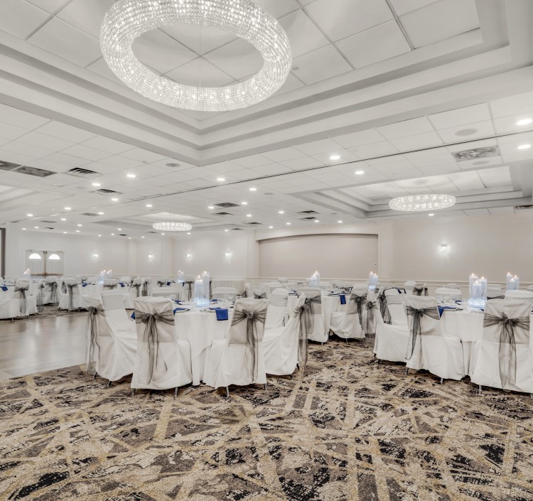 a room with tables and chairs