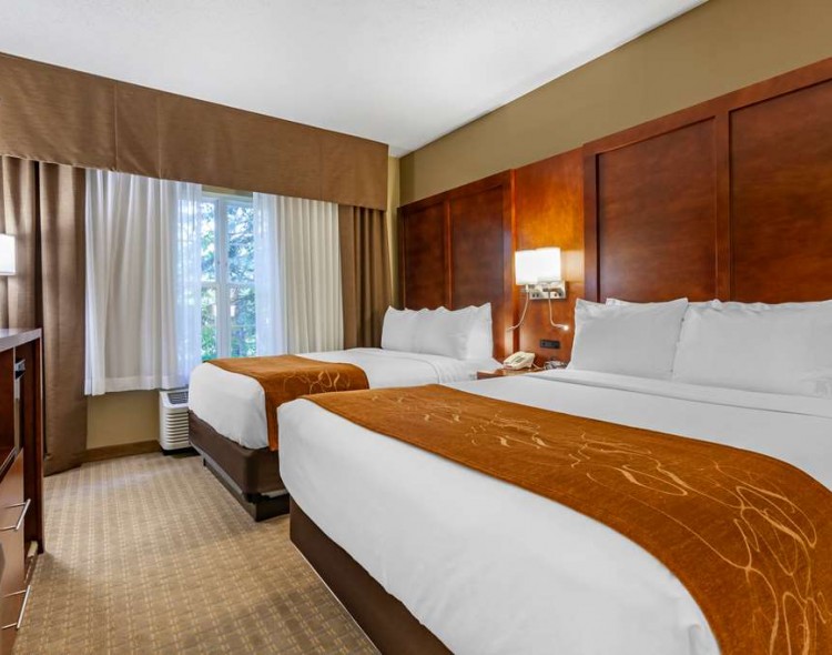 double beds in a spacious guest room