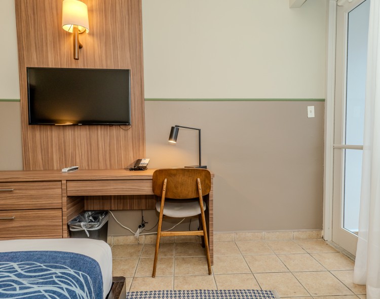 a desk and chair in a room