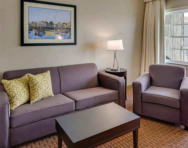 traditional cozy purple sofa and armchair