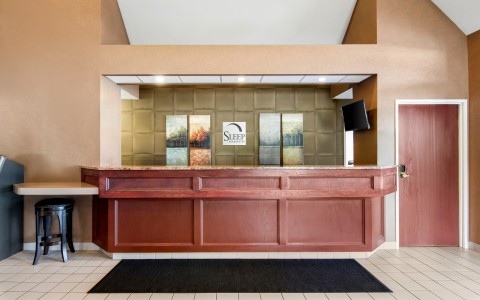 a reception desk in a hotel