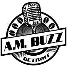 a microphone and coffee beans logo