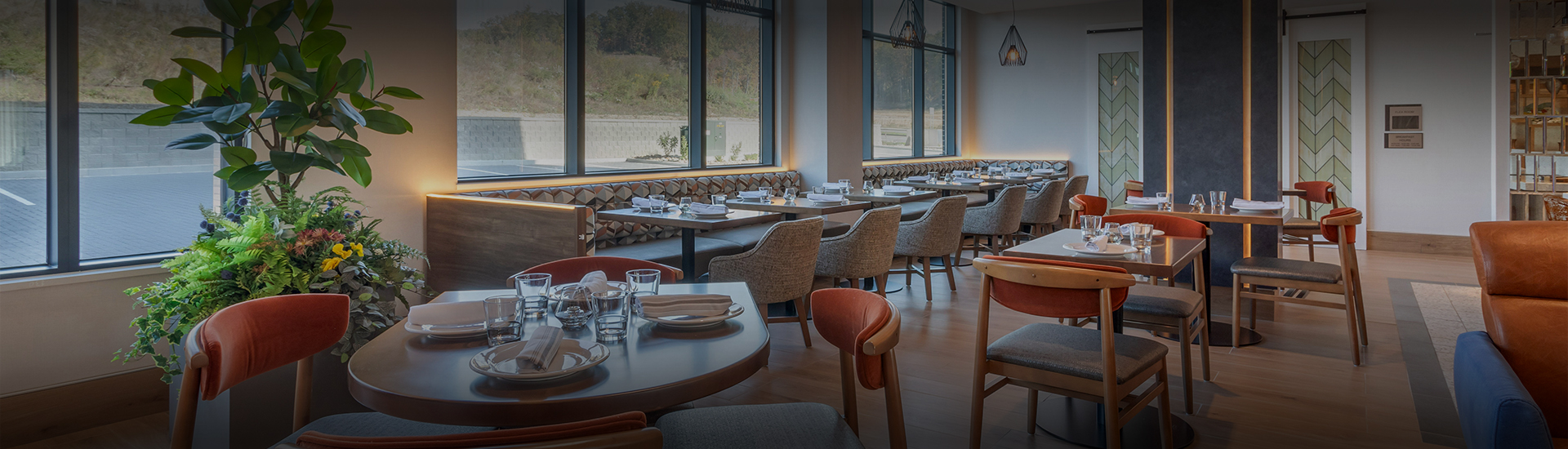 a room with tables and chairs