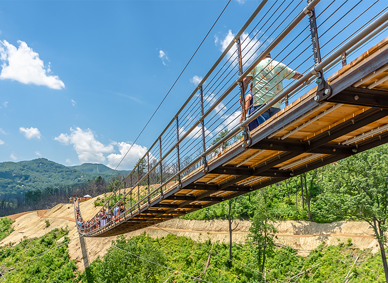 a bridge with people walking on it