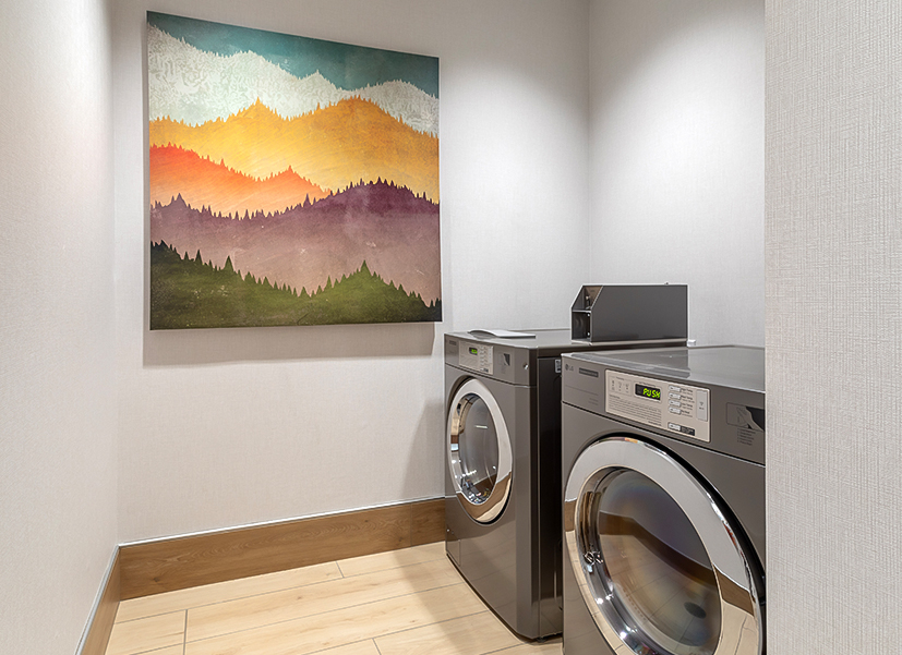 a washer and dryer in a room