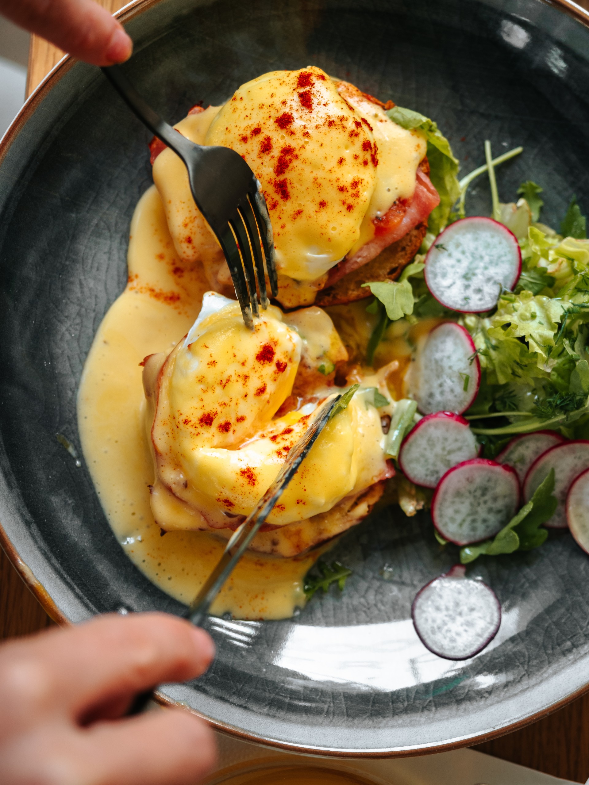 a plate of food with a fork and a knife
