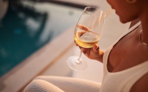 a person holding a glass of wine