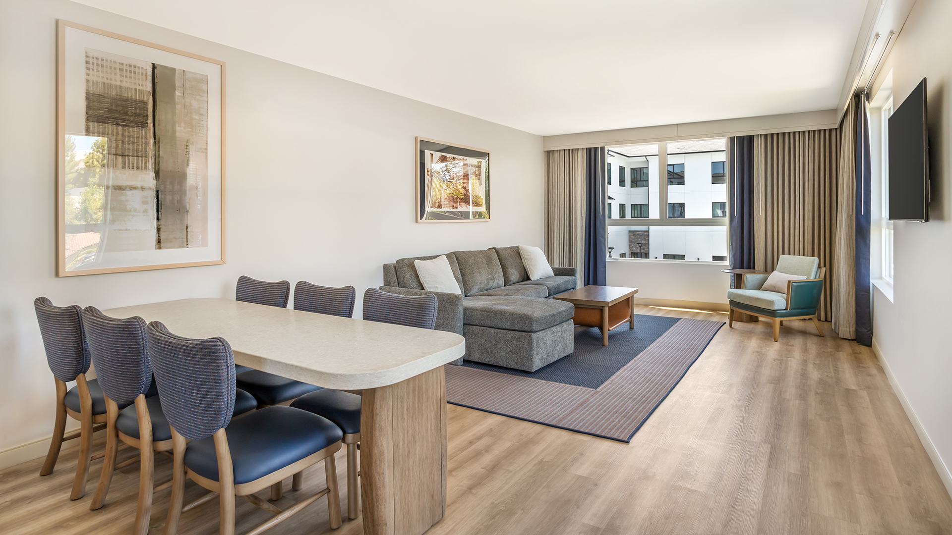 a living room with a couch and a table