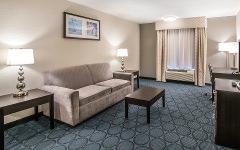 a couch and table in a room