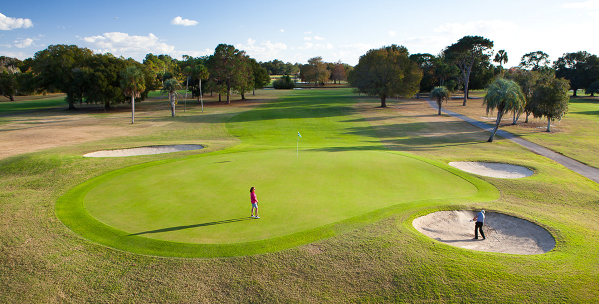 aerial view of two guys in the golf course