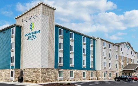 a building with a parking lot